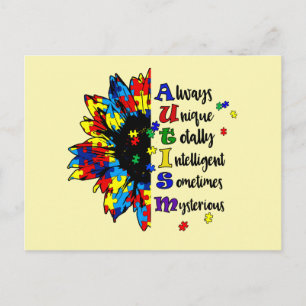 Carte Postale fleur de sensibilisation sur l'autisme