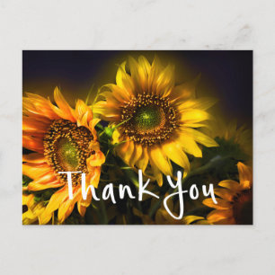 Carte Postale Fleur de soleil jaune Merci floral Noir