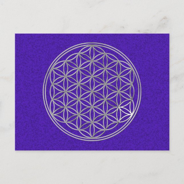 Carte Postale Fleur De Vie | argent, violet éclat (Devant)