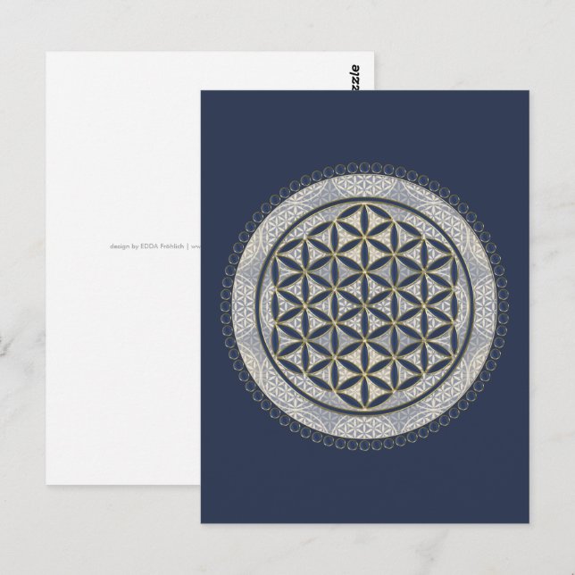 Carte Postale FLEUR DE VIE - Art du Symbole de Géométrie Sacrée  (Devant / Derrière)