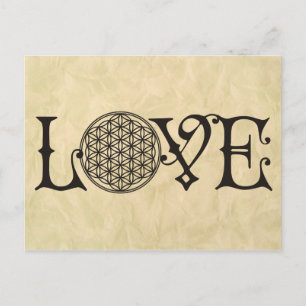 Carte Postale Fleur de vie - LOVE lettrage tatouage noir