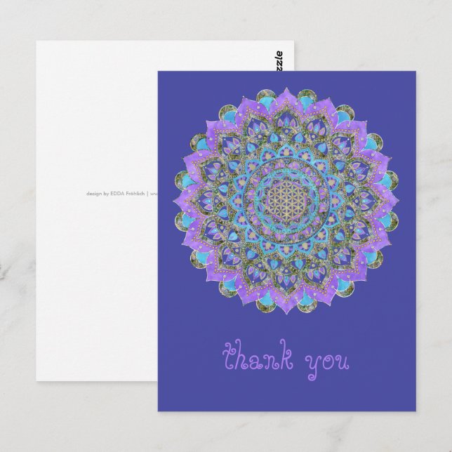 Carte Postale Fleur de Vie - Mandala de style indien 2 (Devant / Derrière)