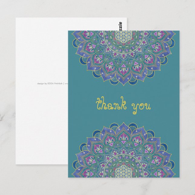 Carte Postale Fleur De Vie - Mandala India Style 1 (Devant / Derrière)