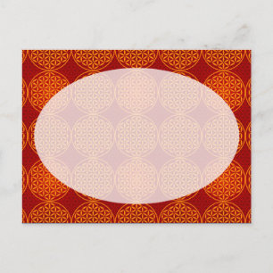 Carte Postale Fleur de Vie - motif de timbre - rouge orange