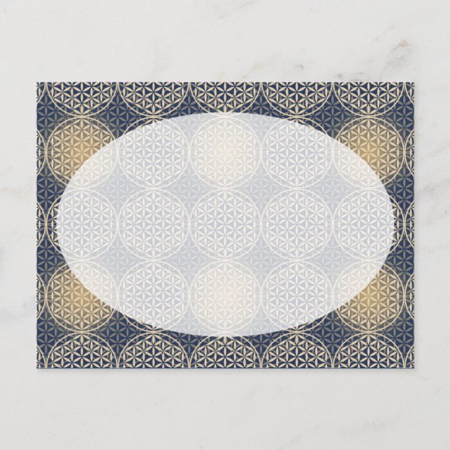 Carte Postale Fleur de vie - motif de timbre - sable bleu (Devant)