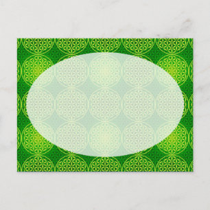 Carte Postale Fleur de vie - motif de timbre - vert