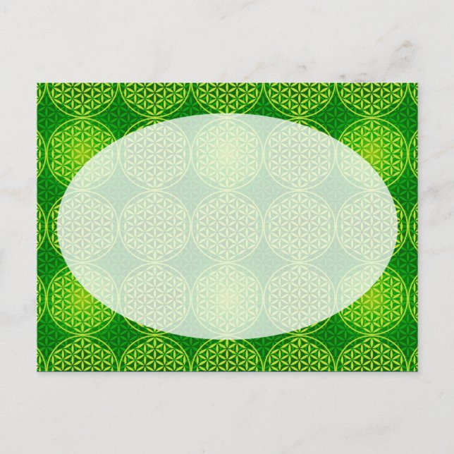 Carte Postale Fleur de vie - motif de timbre - vert (Devant)