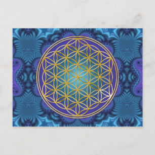Carte Postale Fleur de vie - or - fractale 1