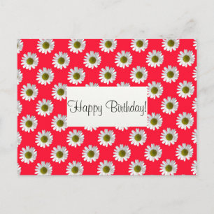 Carte Postale Fleur design floral marguerites sur rose rouge