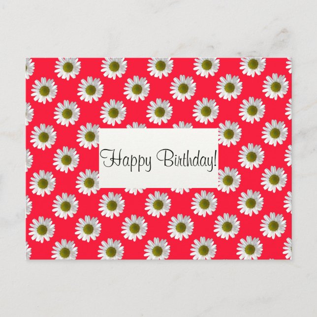 Carte Postale Fleur design floral marguerites sur rose rouge (Devant)