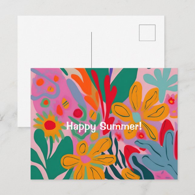 Carte Postale fleur d'été abstrait motif heureux été (Devant / Derrière)