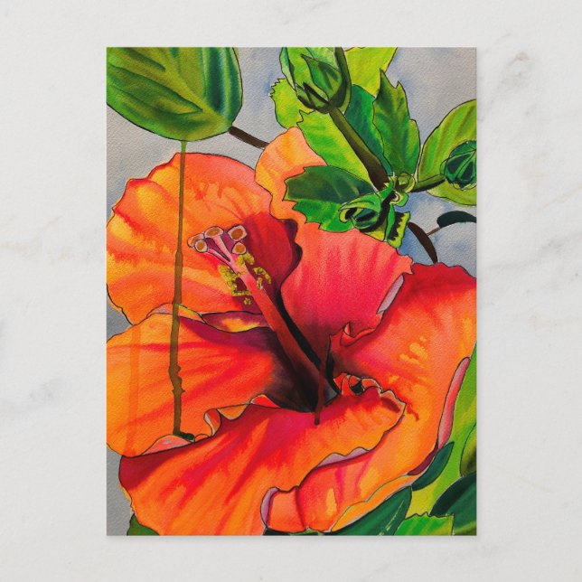 Carte Postale Fleur d'Hibiscus du néon tropical (Devant)