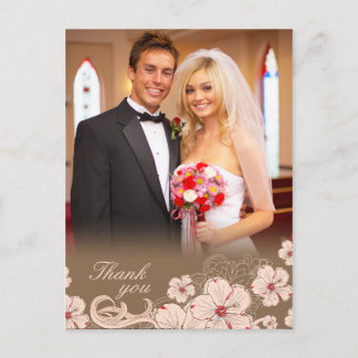 Carte Postale Fleur d'hibiscus rose brun mariage photo merci