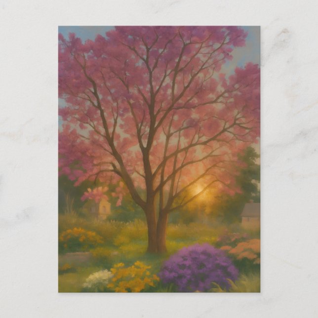 Carte Postale Fleur d'or - Peinture de jardin couché de soleil (Devant)