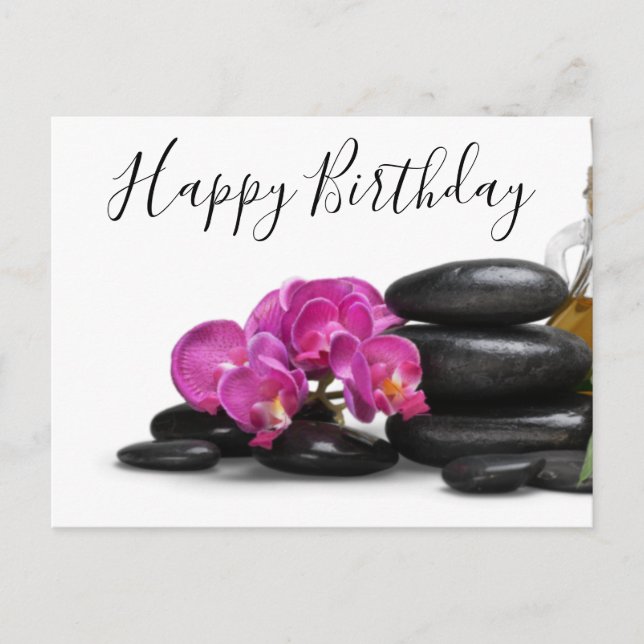 Carte Postale Fleur d'Orchidée avec Anniversaire pierre chaude (Devant)