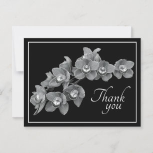 Carte Postale Fleur d'orchidée Noir/Blanc Fond noir Merci
