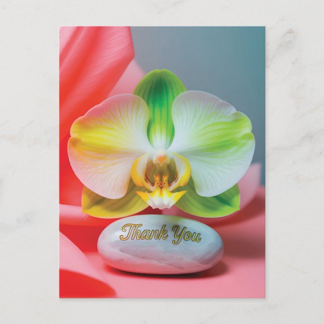 Carte Postale Fleur d'orchidée sereine avec le texte "Merci" (Devant)