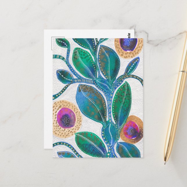 Carte Postale Fleur du désert, aquarelle et stylo, art original (Devant/Arrière en situation)