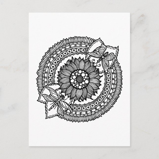 Carte Postale Fleur En Mandala (Devant)