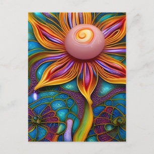 Carte Postale Fleur en verre orné