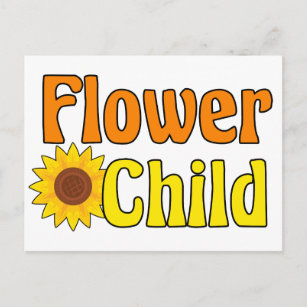 Carte Postale Fleur Enfant mignonne Hippie tournesol les années