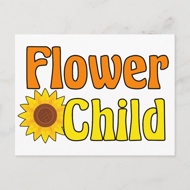 Carte Postale Fleur Enfant mignonne Hippie tournesol les années  (Devant)