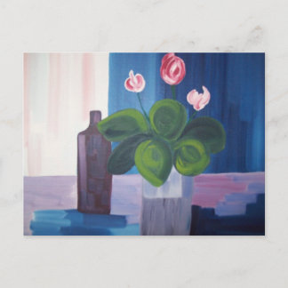 carte postale "fleur et bouteille bleu"
