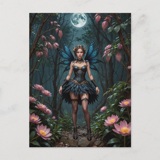 Carte Postale Fleur Fairy sur une nuit de Pleine lune (Devant)
