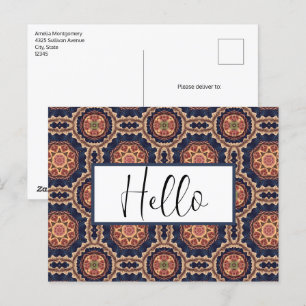 Carte Postale Fleur fantaisie et formes étoiles Motif Bonjour