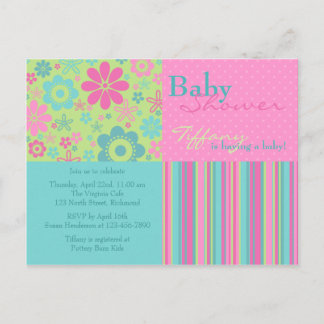 Carte Postale Fleur Fizz rose et bleu ・ Invitation Baby shower