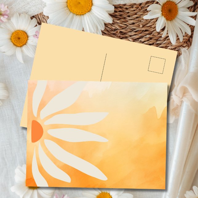 Carte Postale Fleur géométrique rétro mod Orange Peach (Warm color, oversized petals, and pure mod-era energy.)