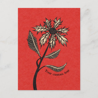 Carte Postale Fleur Gothique Vintage Encre Rétro Rouge Et Noir