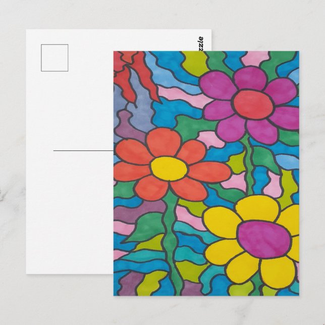 Carte Postale Fleur Hippie rétro (Devant / Derrière)