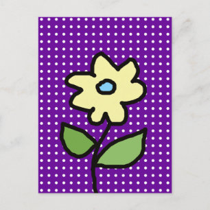 Carte Postale fleur jaune . points blancs