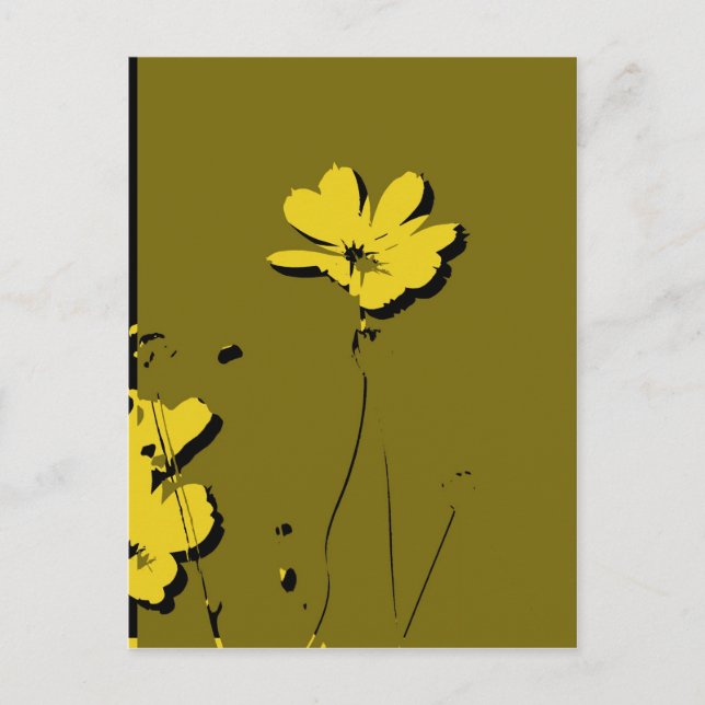 Carte Postale Fleur Jaune sur Arrière - plan Vert - Art (Devant)