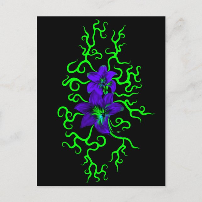 Carte Postale Fleur Lily violette sur noir (Devant)
