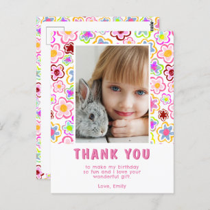 Carte Postale Fleur Motif Enfants fille photo Anniversaire Merci