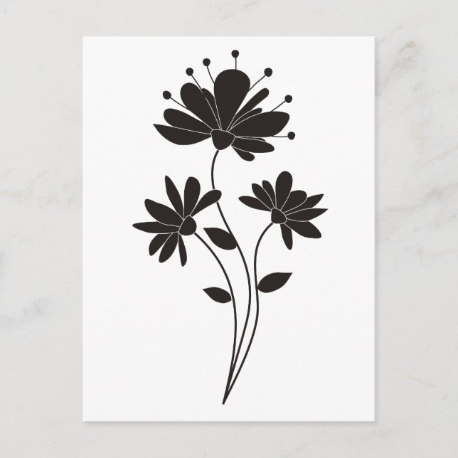 Carte Postale Fleur noire et blanche élégante (Devant)