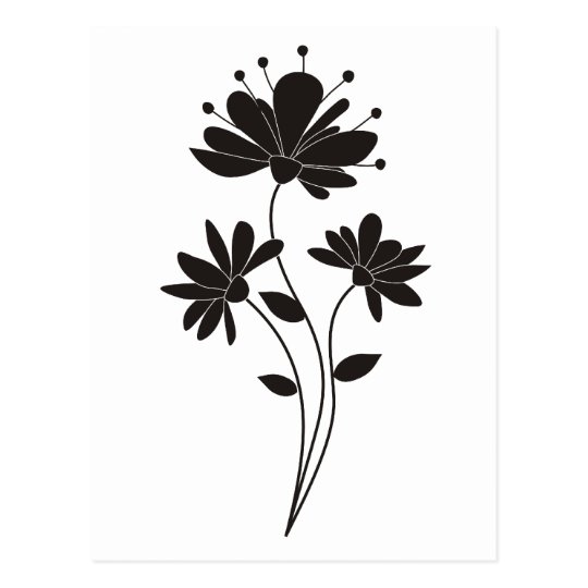 Carte Postale Fleur Noire Et Blanche élégante