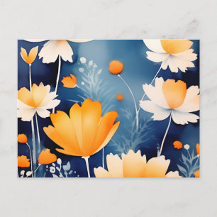 Carte Postale Fleur Orange Gras Aquarelle