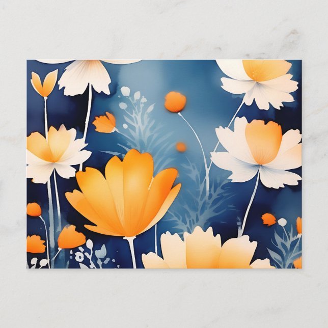 Carte Postale Fleur Orange Gras Aquarelle (Devant)