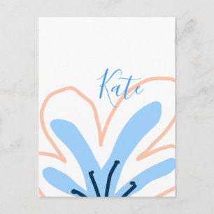 Carte Postale Fleur pastel orange bleue ajouter un nom cadeau ré