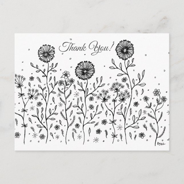 Carte Postale Fleur Prairie Ligne Art Merci ! (Devant)