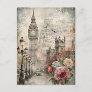 Carte Postale Fleur romantique vintage de Londres Big Ben