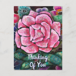 Carte Postale Fleur rose botanique Art nouveau fantaisiste
