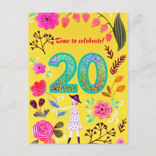Carte Postale Fleur rose en fleurs chic vingt ans paillettes