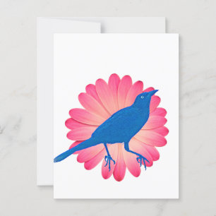 Carte Postale Fleur rose et oiseau