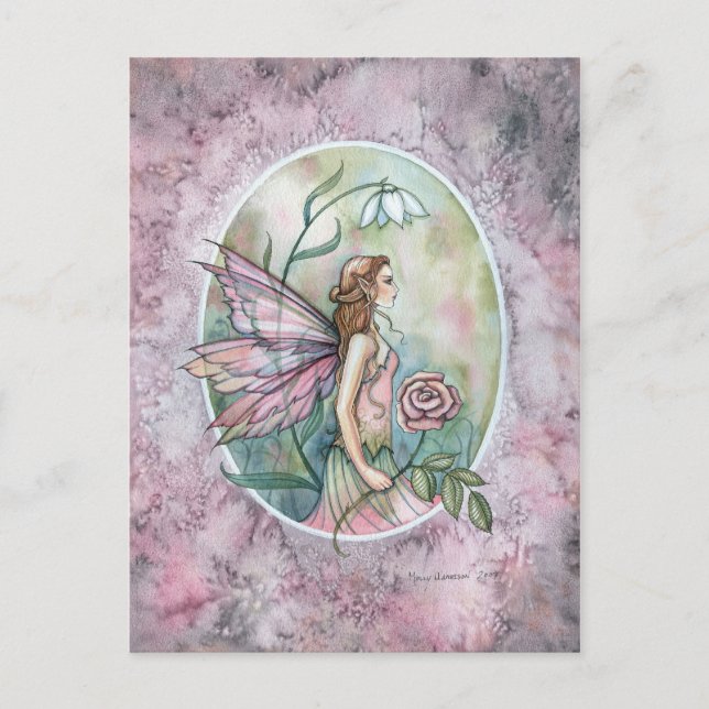 Carte Postale Fleur rose Fairy by Molly Harrison (Devant)