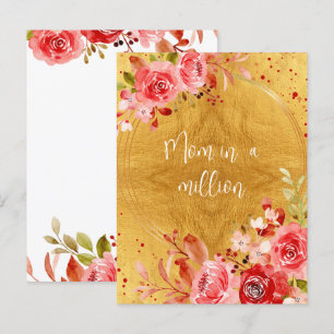 Carte Postale Fleur rose Maman exceptionnelle Fête des mères Or
