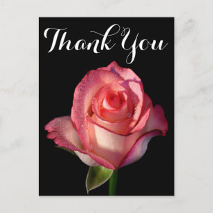 Carte Postale Fleur rose rose Merci Floral noir